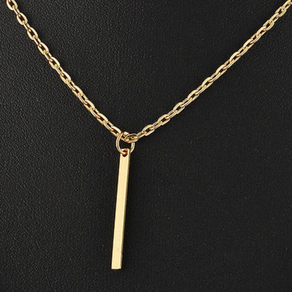 Gold Double Layered Bar Pendant Necklace - Picture 2 of 3